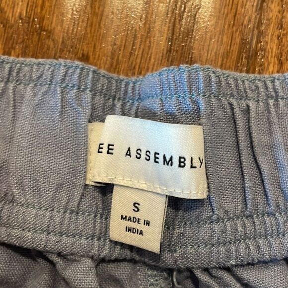 Free Assembly blue linen blend pleat front pull on short small - Picture 7 of 10